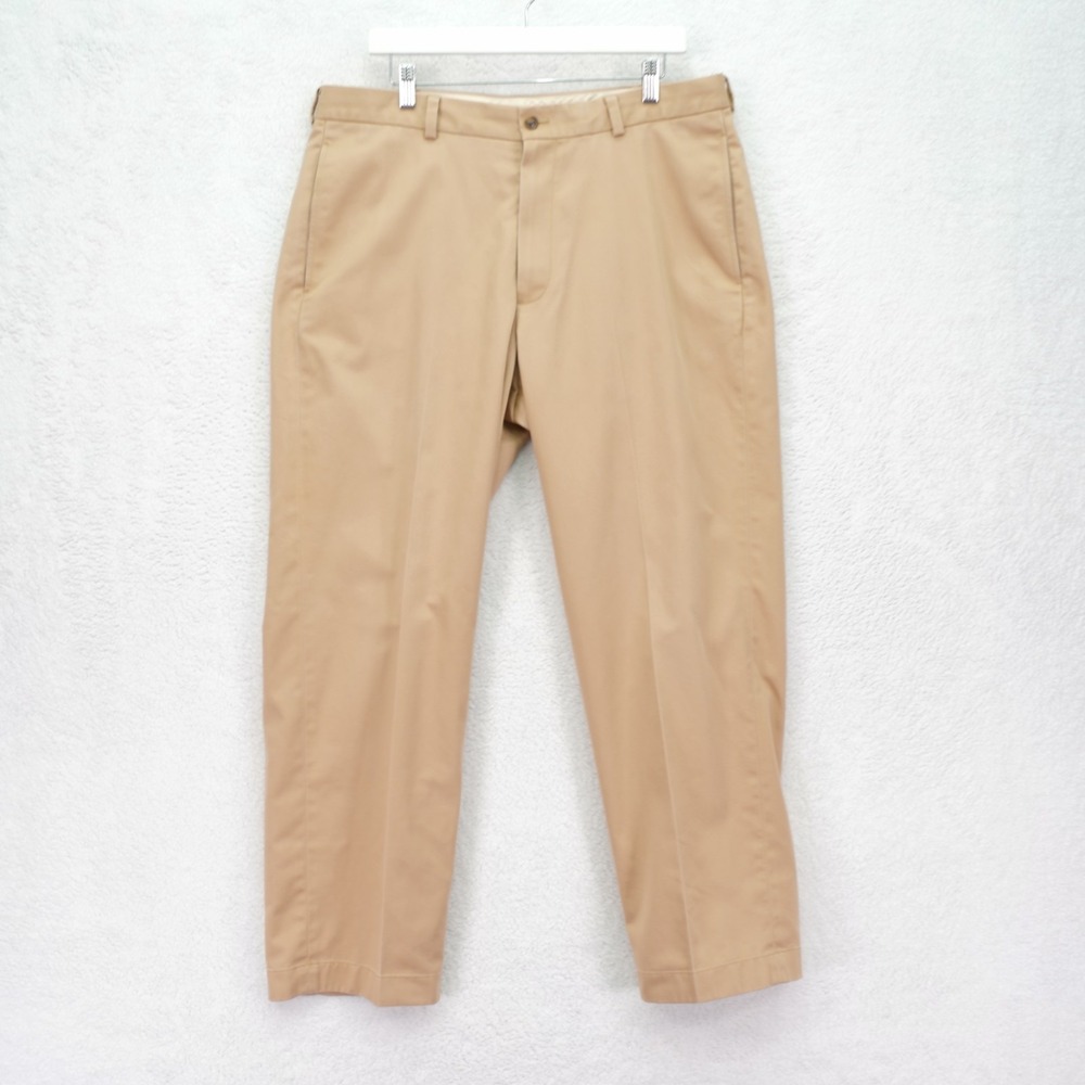 Brooks Brothers Advantage Chino Pants Hudson Tan Flat Front Mid Rise -37 / 30-